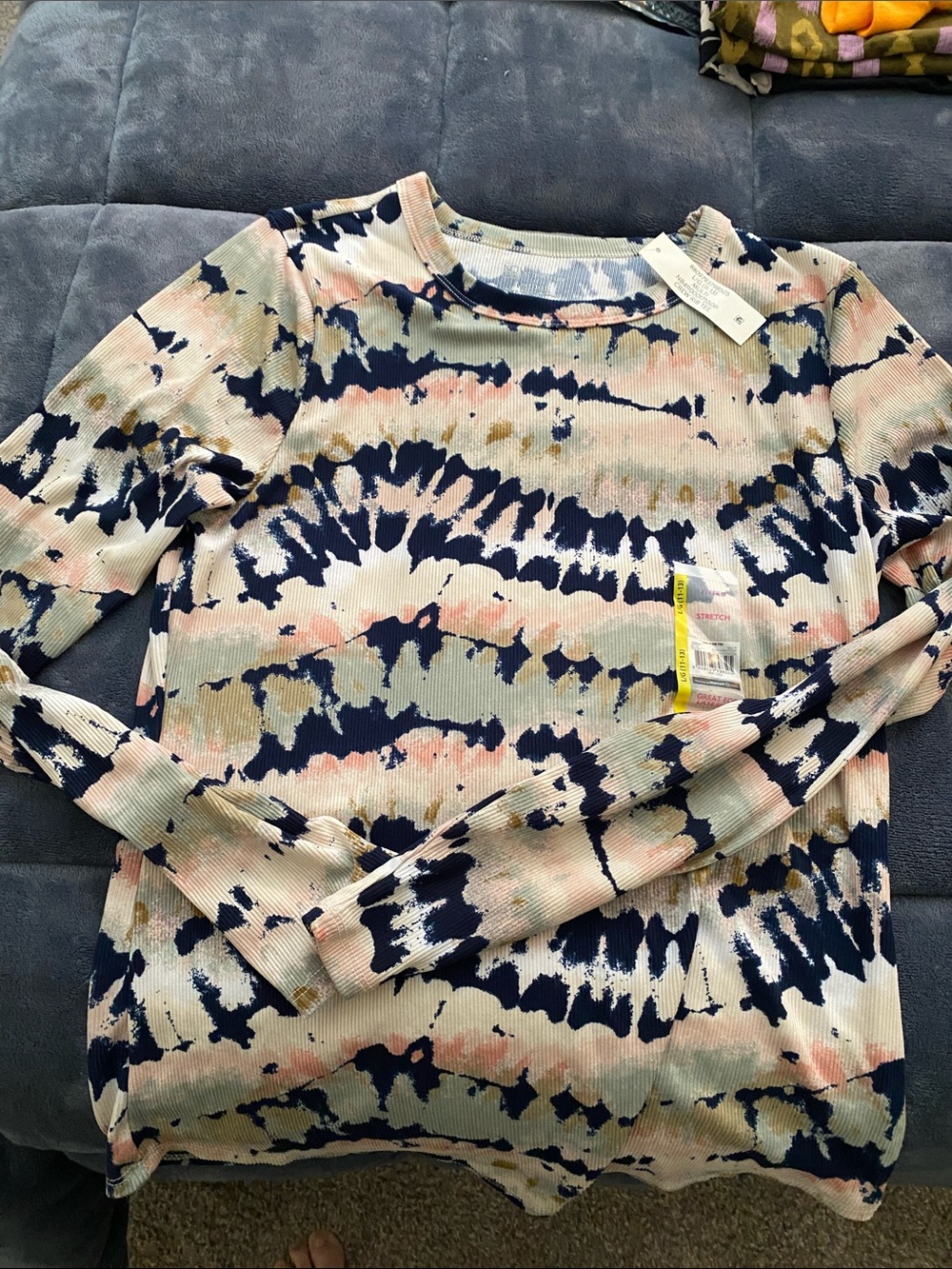 NOBO Navy, Pink, Cream Tie-Dye Long Sleeve Top